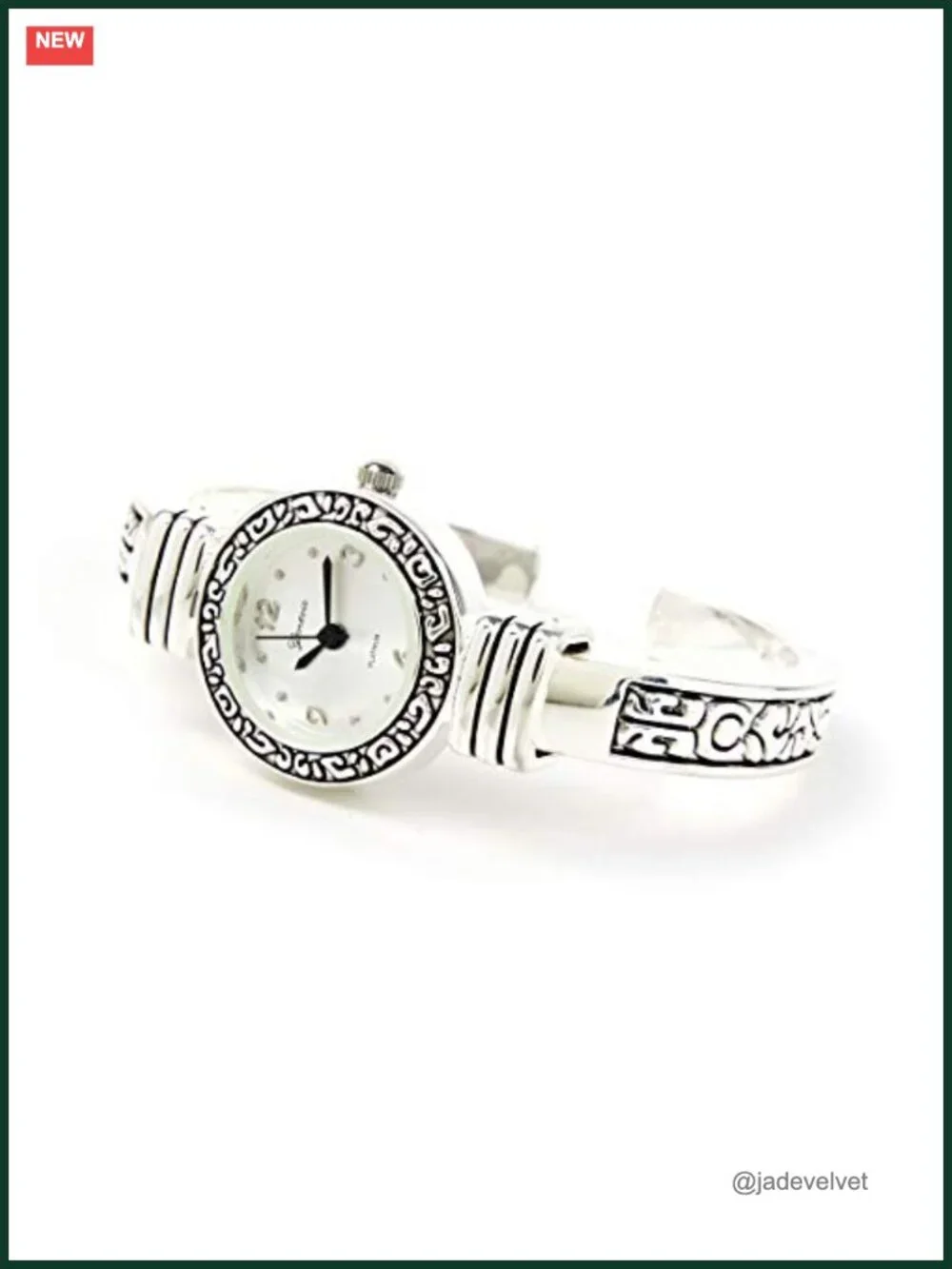 Silver Western Decorated Bangle Cuff Watch for Women